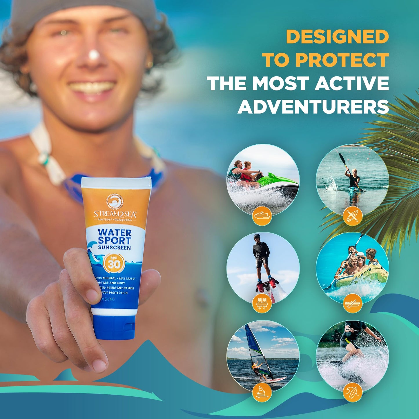 STREAM 2 SEA SPF 30 Mineral Sunscreen Biodegradable and Reef Safe, 1 Fl oz Travel Size Pack of 3, Paraben Free Non Greasy and Moisturizing Mineral