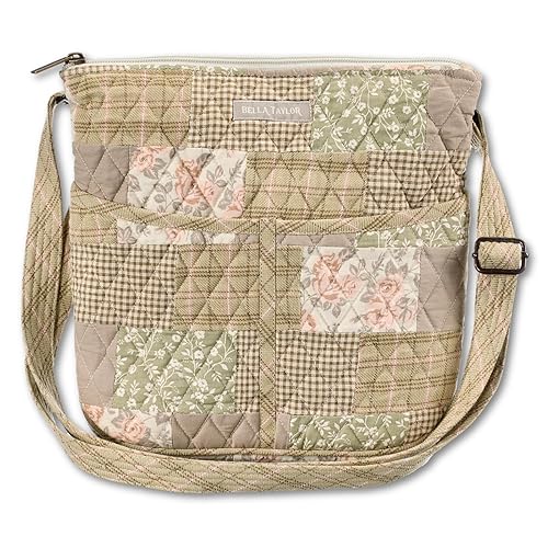 Bella Taylor Hipster Crossbody Bag for Women | Quilted Cotton Fabric Handbag with Adjustable Cross Body Strap | Cameo Rose Patchwork