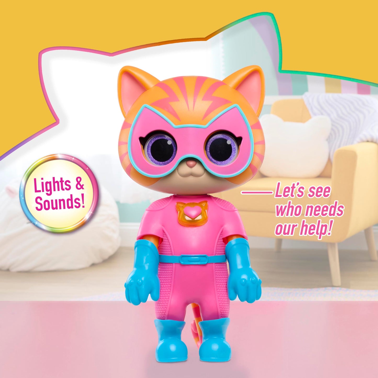 Just Play Disney Junior SuperKitties Cat-Tastic Transforming Ginny Lights and Sounds Figure, Kids Toys for Ages 3 Up