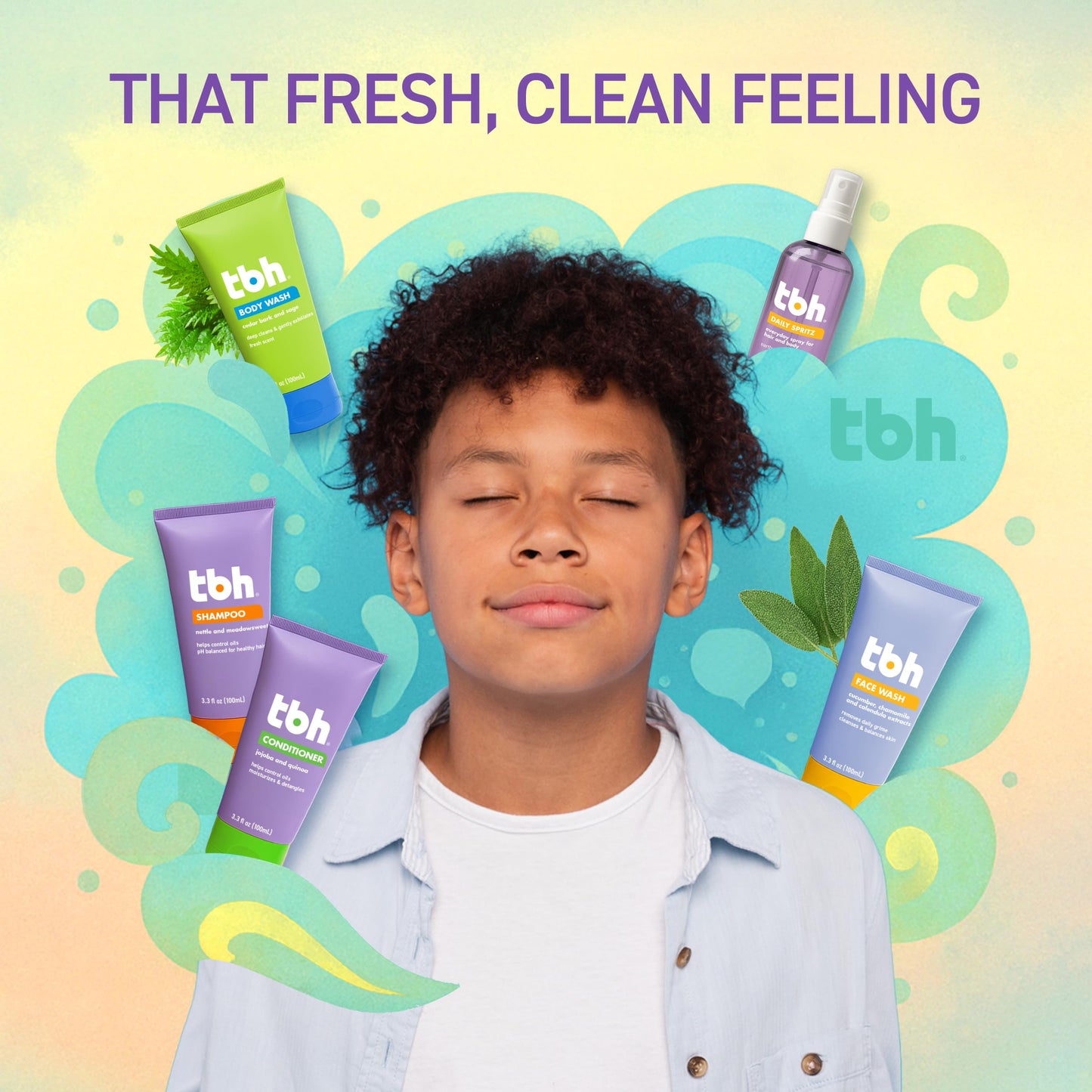 TBH Kids Glow & Go Gift Set | Tween Hair, Body & Skincare Kit for Girls and Boys | 5 Clean Mini Essentials in Travel Zip Pouch - Perfect Self-Care
