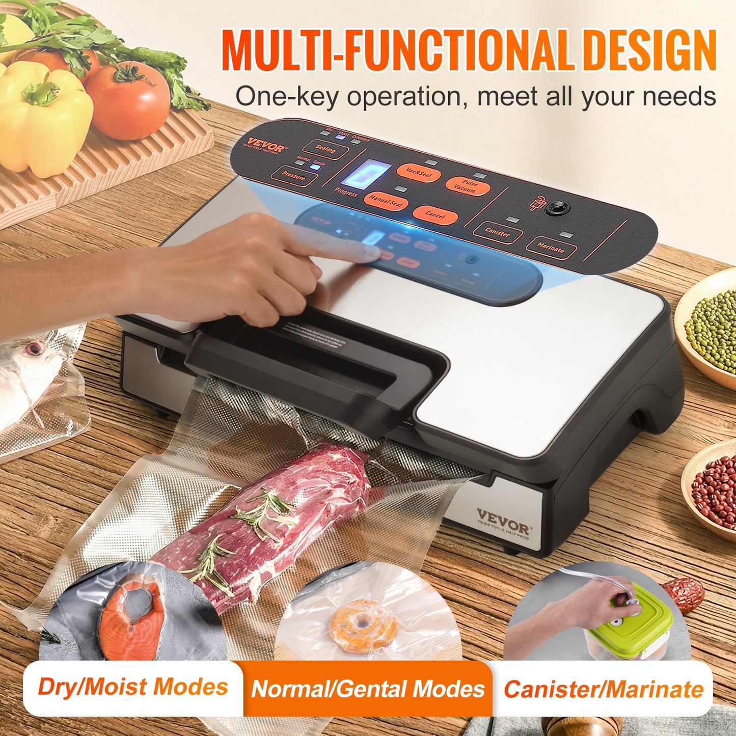 VEVOR Vacuum Sealer Machine, Food Sealer Machine，Dry and Moist Food Storage, Automatic and Manual Air Sealing System with Built-in Cutter, with Seal…