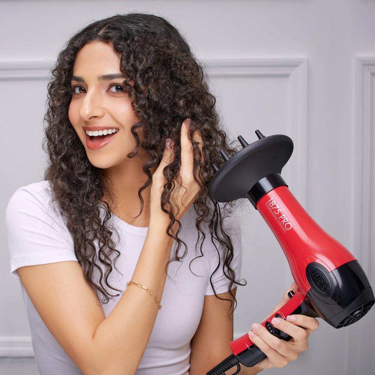 KISS 1875 Watt Pro Tourmaline Ceramic Hair Dryer, Styling Edition, 3 Heat Settings, 2 Speed Settings, Cool Shot Button, 7 Blow Dryer Accessories
