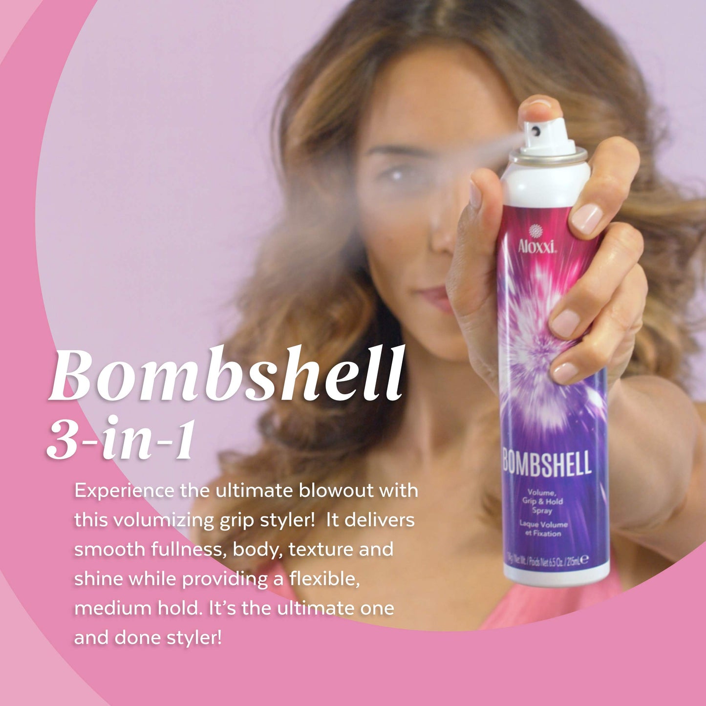 ALOXXI Bombshell Volumizing Grip Styler 3-in-1 Texturizing Hairspray & Dry Shampoo Adds Volume, Texture & Medium Hold Heat Protection up to 450F, 6.5