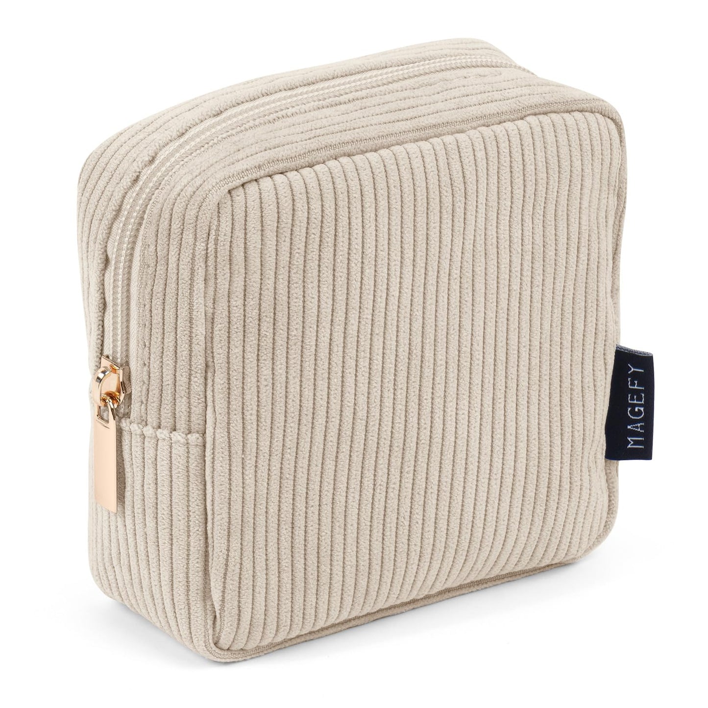 MAGEFY Small Makeup Bag for Purse Mini Cosmetics Bag Corduroy Cute Cosmetic Pouch for Women with Slip-in Pockets (Beige) Beauty and Personal Care MAGEFY Default Title