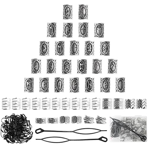 76PCS Vikings Hair Jewelry Norse Runes Tube Beads, Metal Clips Cuffs Rings, Accessories for Braids Dreadlocks Beads for Braiding Beard Decoration