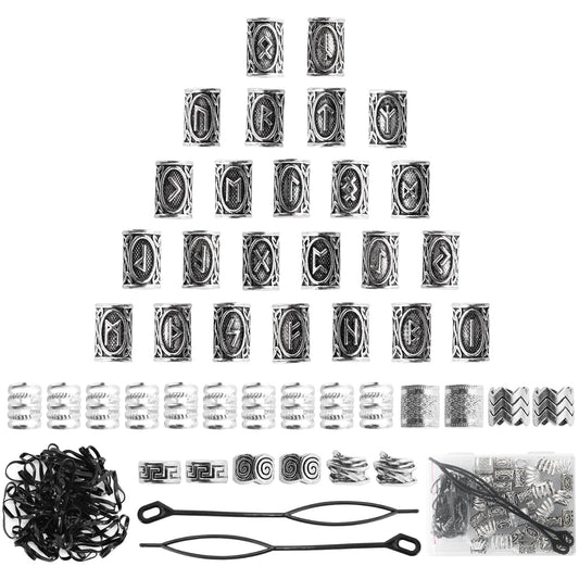 76PCS Vikings Hair Jewelry Norse Runes Tube Beads, Metal Clips Cuffs Rings, Accessories for Braids Dreadlocks Beads for Braiding Beard Decoration