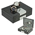 Grey Ginko Lacquered Wood Watch Cufflink Case & Ring Storage Organizer Men's Jewelry Box Father's Day