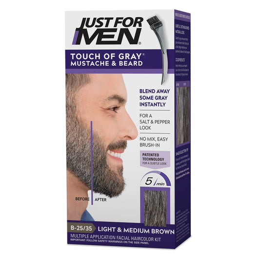 Just For Men Touch of Gray Mustache & Beard, Beard Coloring for Gray Hair with Brush Included for Easy Application, Great for a Salt and Pepper Look