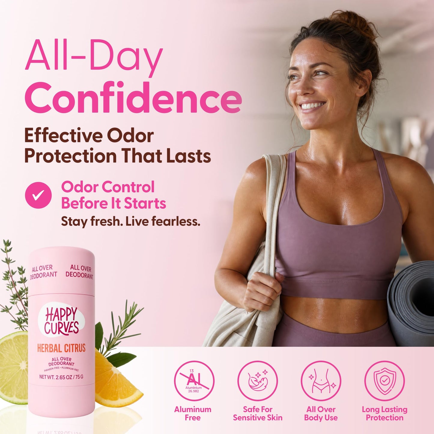 HAPPY CURVES All Over Whole Body Deodorant for Women - Aluminum-Free - Invisible All Day Layer of Full Body Protection for Long Lasting Odor Control Beauty and Personal Care HAPPY CURVES