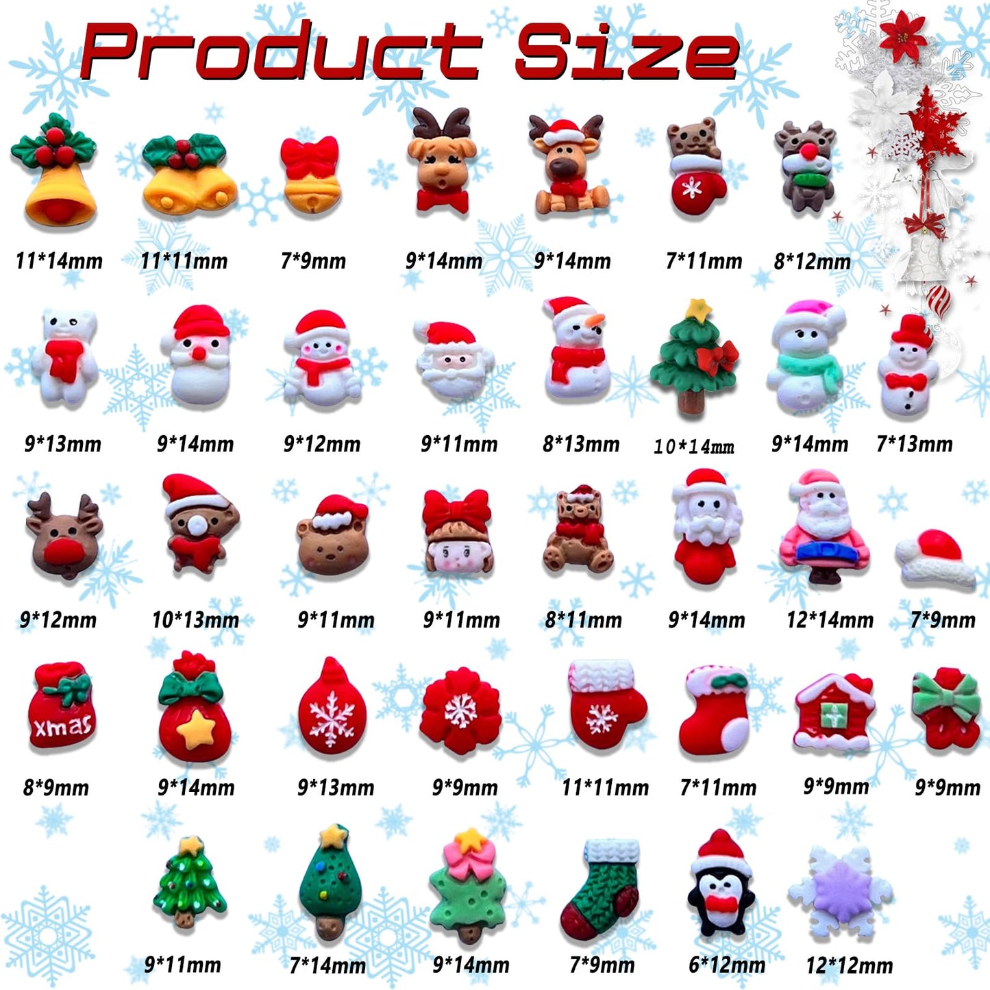 37PCS Christmas Nail Art Charms - Mixed 3D Resin Charms with Santa Claus, Elk, Xmas Tree, Gloves, Bells, Snowman Designs