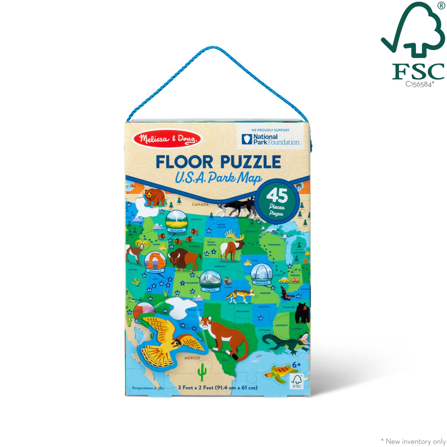 Melissa & Doug National Parks USA Map Floor Puzzle, 45 Jumbo Animal-Shaped Pieces with Search & Find Activities, Park & Animal ID Guide