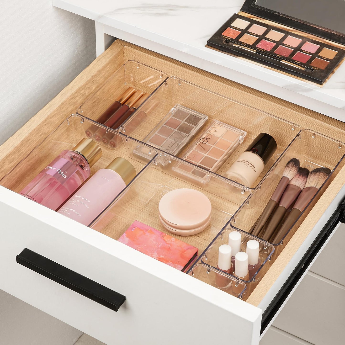 Vtopmart 10 Pcs Makeup Drawer Organizer Bins Set, 4 Size Plastic Makeup and Vanity Organizer Trays, Clear Acrylic Vanity Storage Containers Beauty and Personal Care Vtopmart