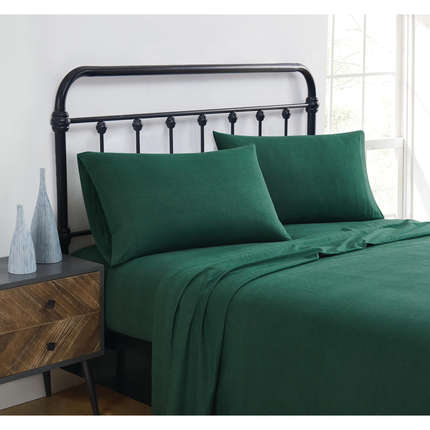 TRULY SOFT Solid Green King Flannel Sheet Set