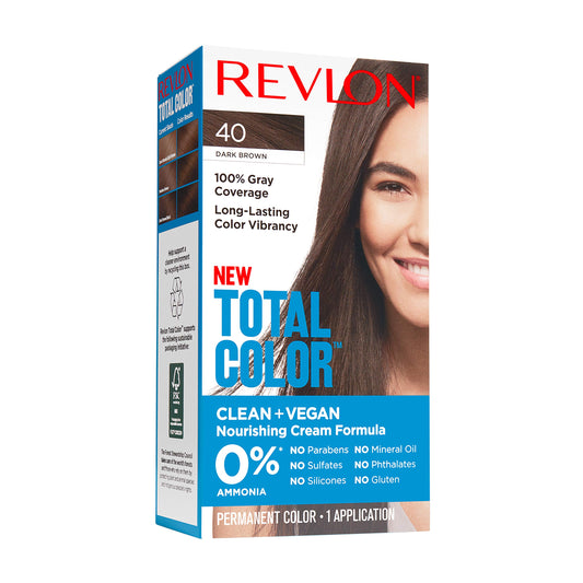 Revlon Permanent Hair Color, Permanent Hair Dye, Total Color with 100% Gray Coverage, Clean & Vegan, 40 Dark Brown, 3.5 Oz Beauty & Personal Care REVLON