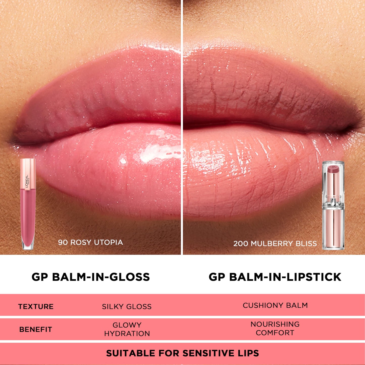 L'Oreal Paris Glow Paradise Hydrating Tinted Lip Balm-in-Gloss with Pomegranate Extract & Hyaluronic Acid, Ultra-Gentle, Non-Sticky Formula, Rose
