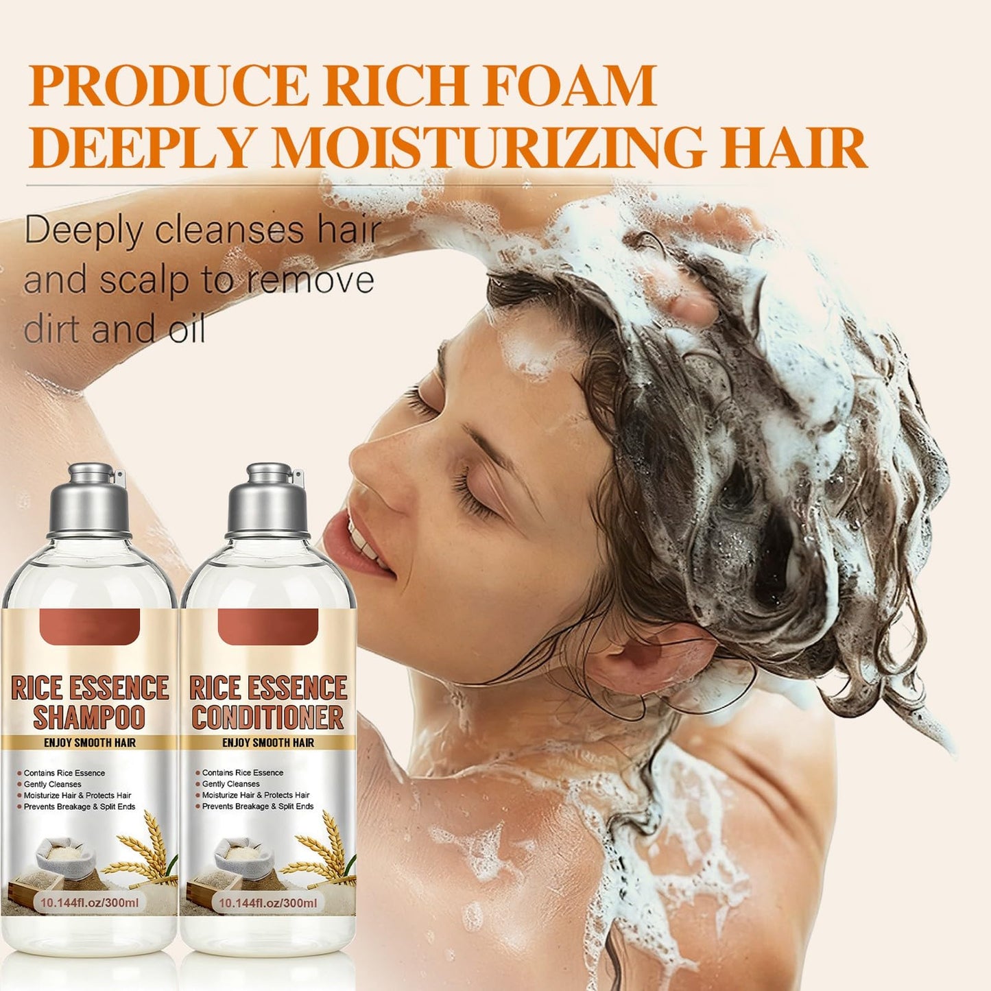 Rice Essence Shampoo and Conditioner Set, Rice Raw Pulp Shampoo and Conditioner for Soft and Strengthen Hair, Gentle Nourish Repair Damaged Hairs