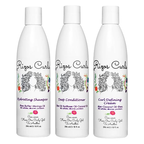 Rizos Curls Trio Bundle, Hydrating Shampoo & Deep Conditioner & Curl Cream Bundle, Gently Cleanse and Hydrate Curly Hair, Style & Define Curls