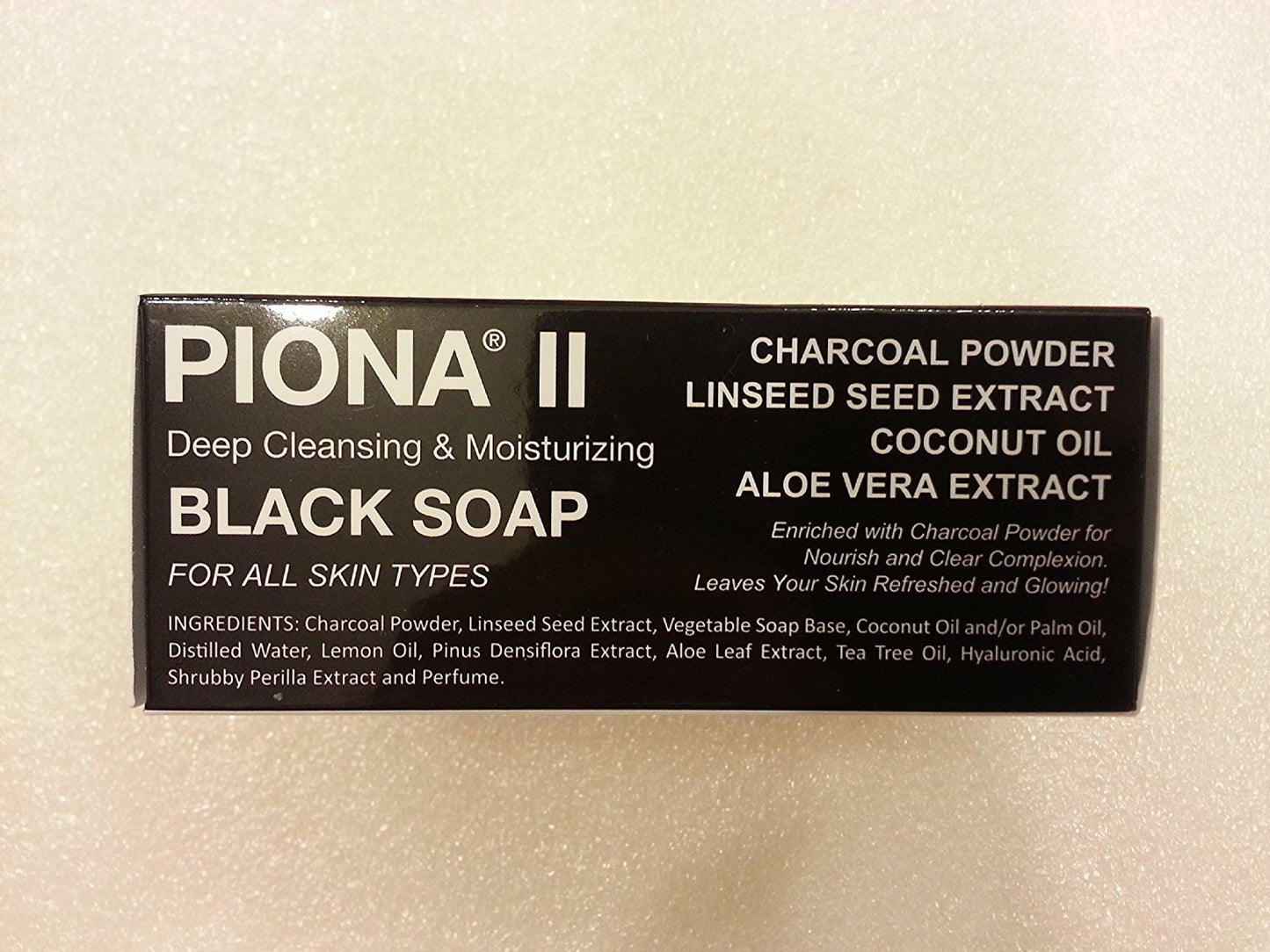 Piona II Deep Cleansing and Moisturizing Black Soap 6.35 Ounce - Enriched with Charcoal Powder - Clears Complexion and Leaves Skin Glowing