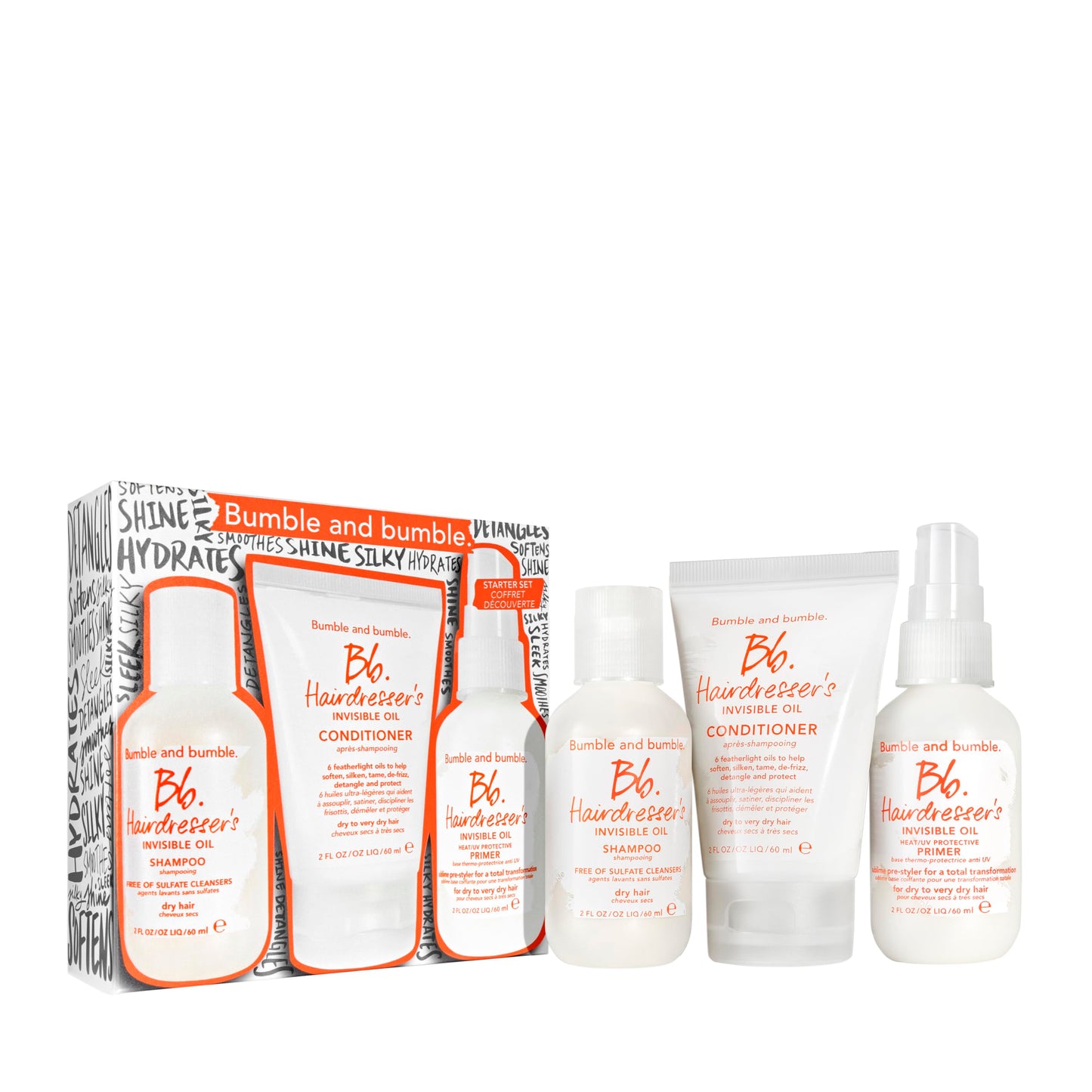 Bumble and bumble. Hairdresser's Invisible Oil Travel-Size Hair Set for Hydration + Frizz Reduction | Shampoo, Conditioner + Hair Primer | 3-Piece Set
