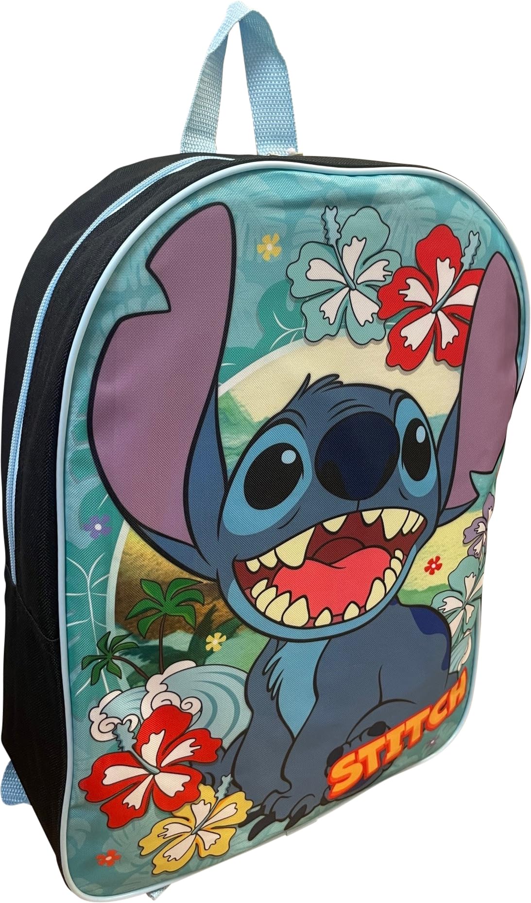 Ruz Stitch Unisex Licensed 15 Inch School Bag Backpack (Black-Blue)