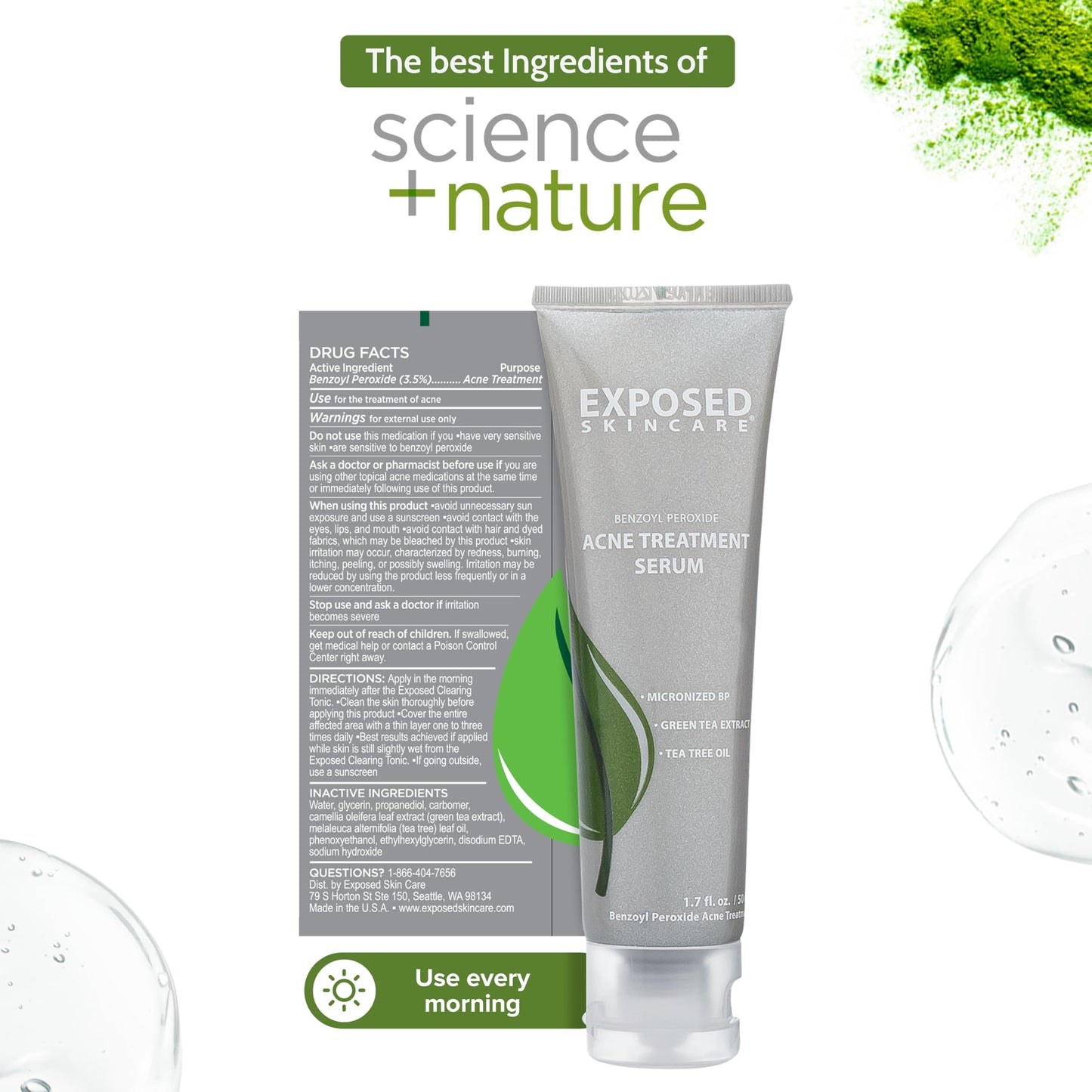 Exposed Skin Care, Acne Treatment Serum with 3.5% Benzoyl Peroxide - Lightweight Acne Spot Treatment - Quickly Clear Teen, Adult, Hormonal and Cystic