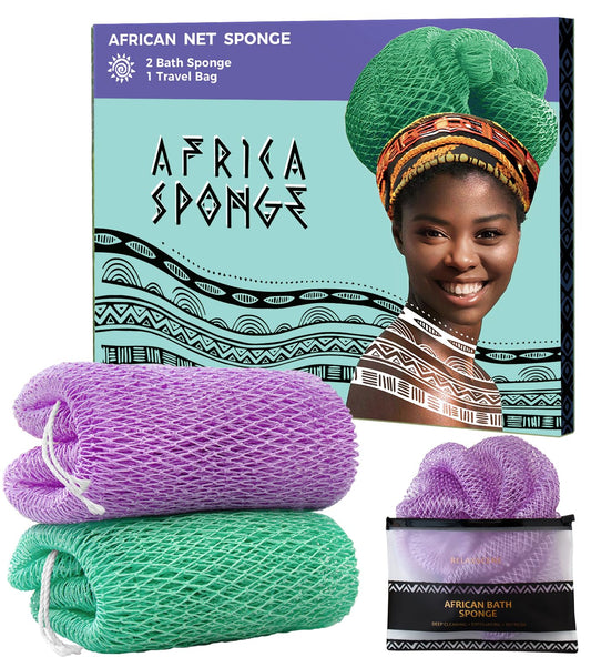 Authentic African Net Sponge 2 Pieces - Back Scrubber for Body - Seawave & Lilac Exfoliating Washcloth with Knots for Shower - Shower Exfoliator Beauty and Personal Care RelaxScene