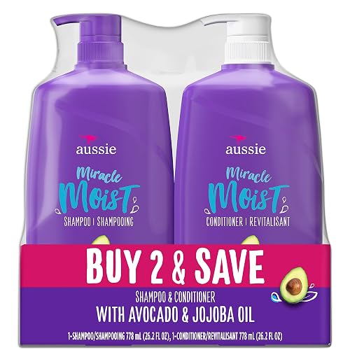 Aussie Miracle Moist with Avocado & Jojoba Oil, Paraben Free Shampoo & Conditioner, 26.2 fl oz Dual Pack