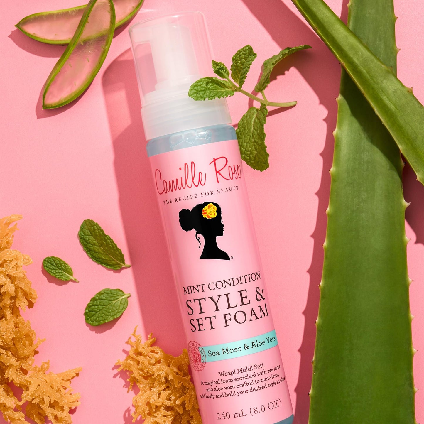 Camille Rose Style & Set Foam, Mint Condition - Sea Moss & Aloe Vera Hair Styling Mousse, Curl Defining, Volumizing + Frizz Control, 8 Oz