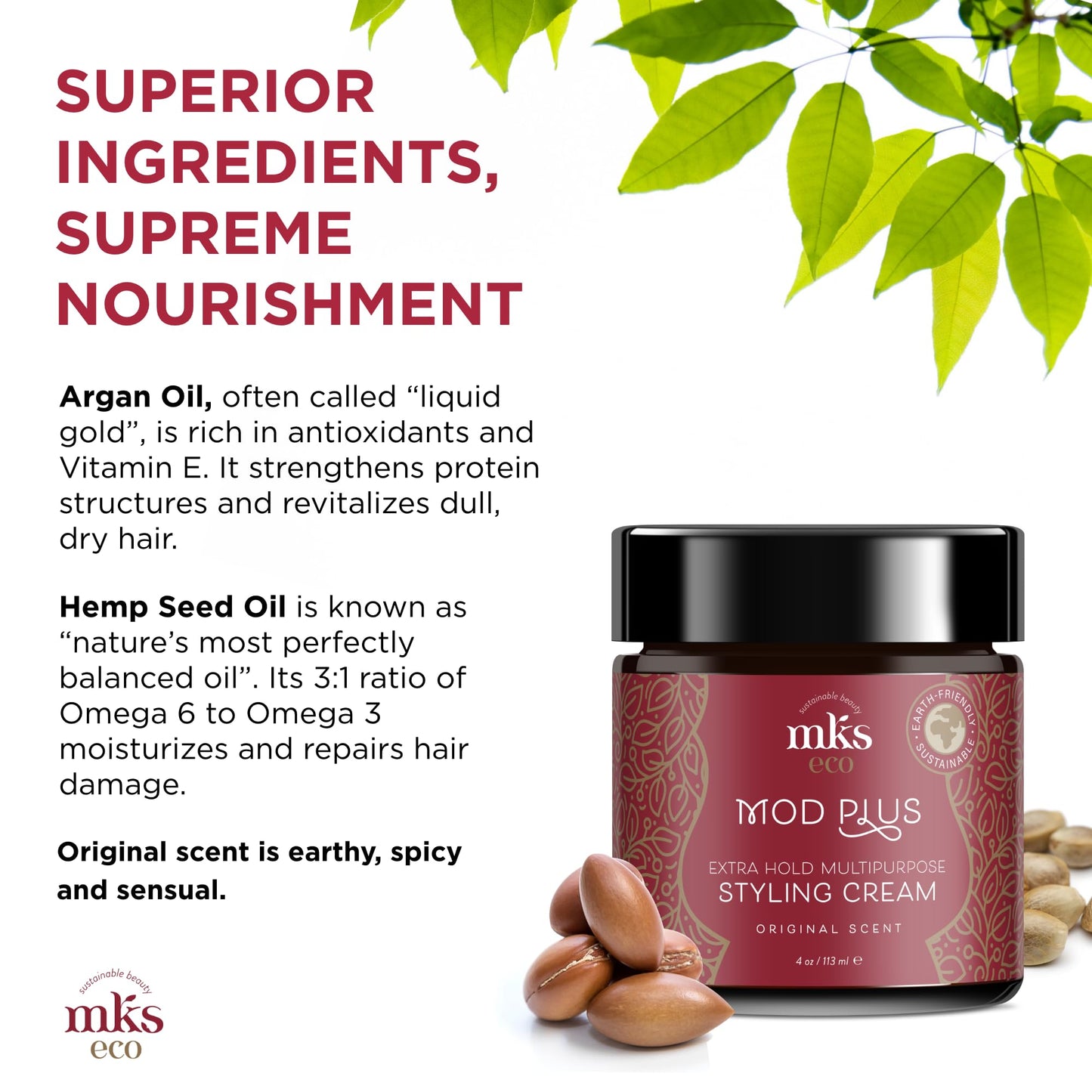 MKS eco Mod Plus, Original Scent - 4 oz - Multipurpose Styling Cream - Hemp Seed Oil, Moroccan Argan Oil - Vegan & Cruelty Free