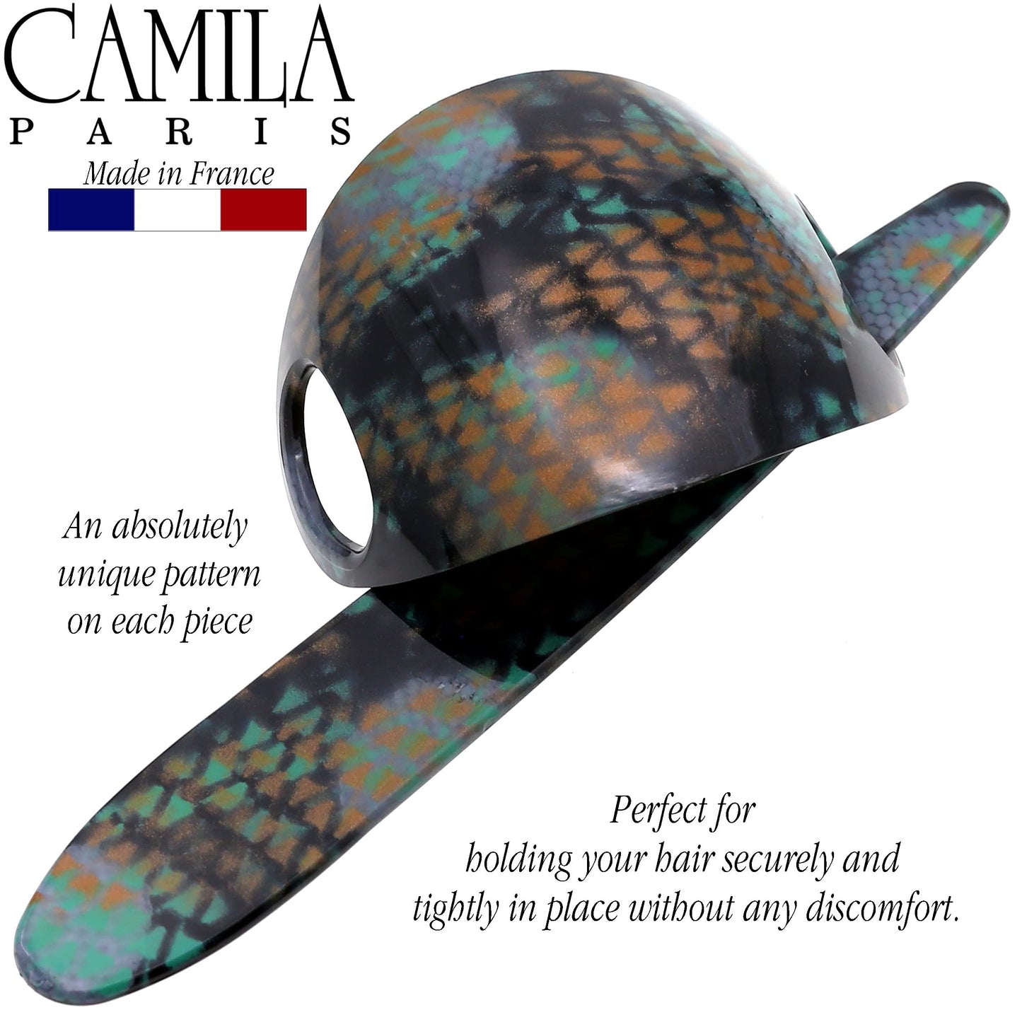 Camila Paris CP3243 French Hair Bun Holder Cover Cap Hair Updo, Turquoise, Hair Pin Thru, Strong Hold Grip Hair Clips for Women, No Slip and Durable