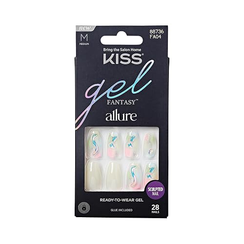 KISS Gel Fantasy Allure Press On Nails, Ready to Wear, 3D Design, Waterproof, Pink Gel Nail Glue 0.07 Oz. (2g), Manicure Stick & Mini File, 28 Count Beauty & Personal Care KISS