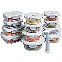 FineDine Vacuum Seal Glass Food Storage Containers With Hand Pump, 25 Piece Set, Airtight Pantry Kitchen Storage Containers w/Lids, Meal Prep…