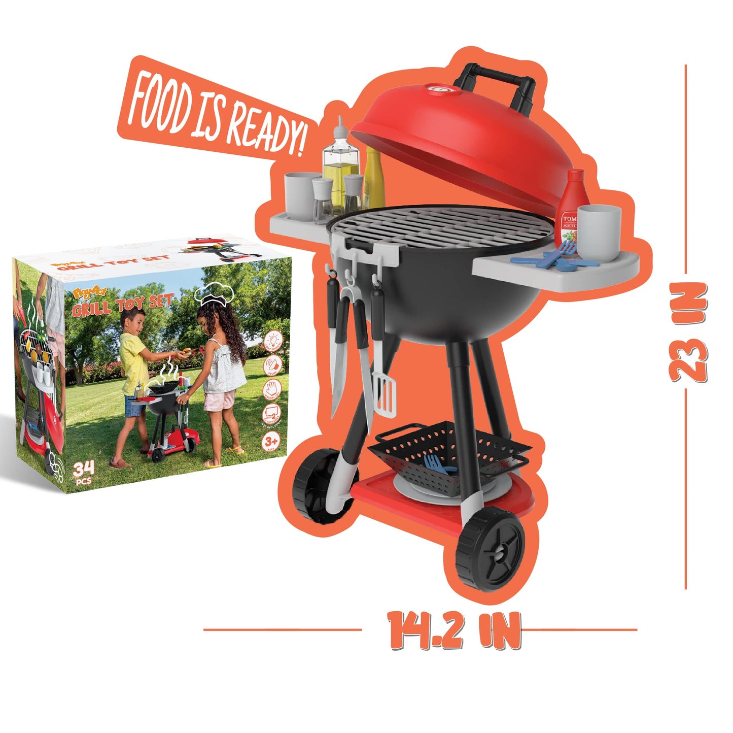 JOYIN 34PCS Kids BBQ Kitchen Toy Set – Interactive Grill Playset with Lights & Sounds – Cooking Toy Gift for Boys & Girls