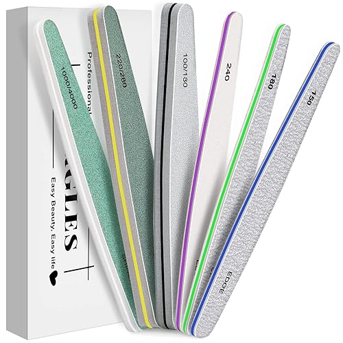 MORGLES Emery Boards Professional Grit Nail File Pack for Acrylic/Natural/Gel Nails (100/150/180/220/240/280/1000/4000 Grit)