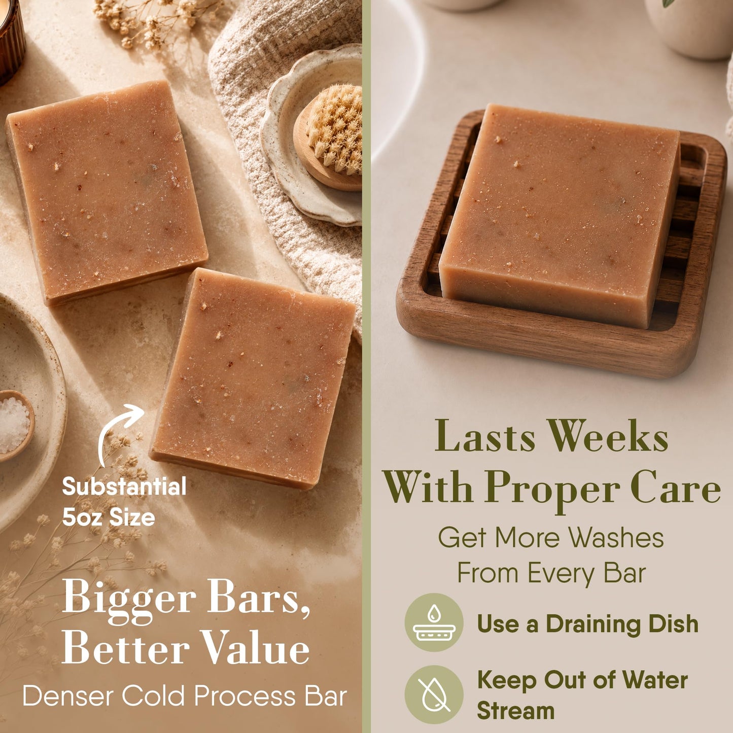 360Feel Oatmeal Milk and Honey Bar Soap - Made in The USA - Castile Handmade, All Natural Cold Processed - Infused with Oatmeal Milk and Honey