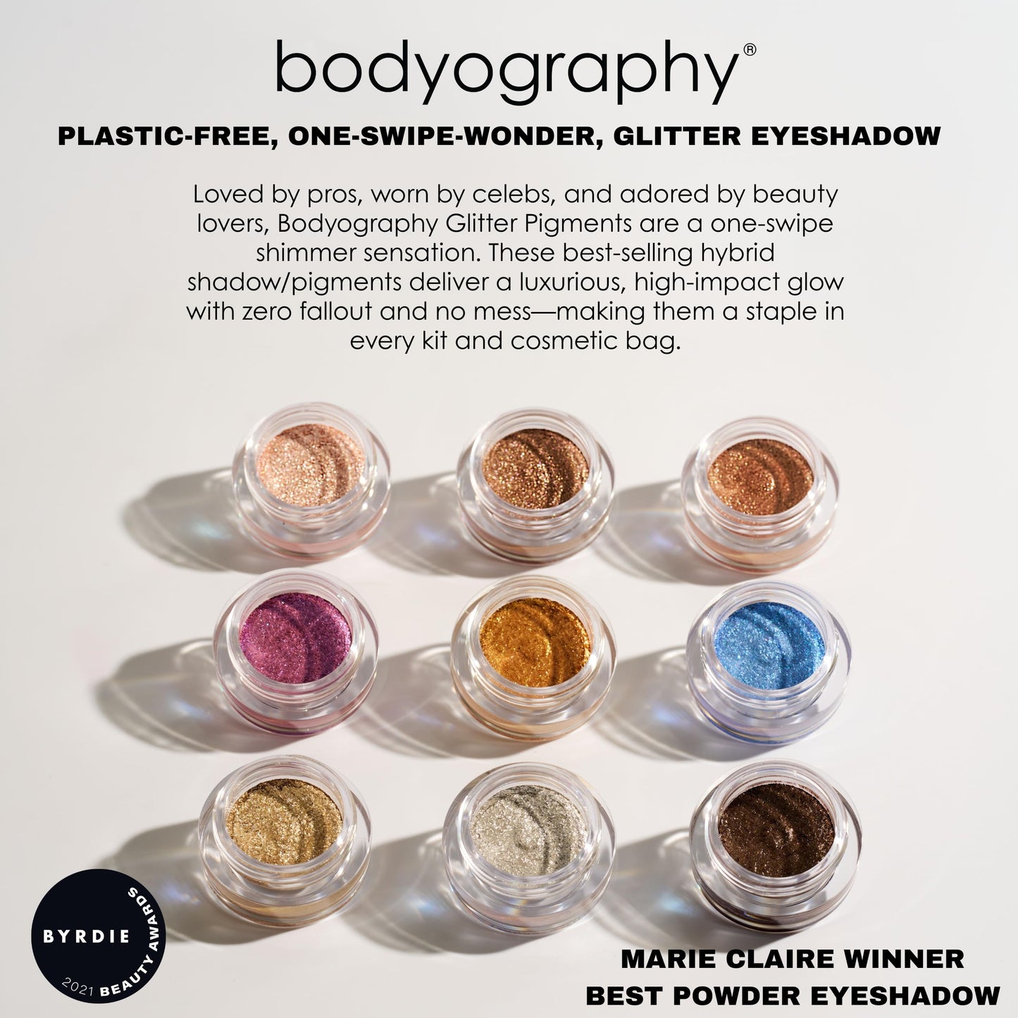 Bodyography Glitter Pigment Eye Shadow | Long Wear Shimmer Eyeshadow | Vegan, Talc & Paraben Free | Cream Powder Formula | Caviar (Smoky Brown) 1.5 g