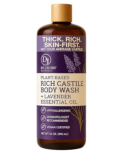 Dr. Jacobs Naturals Pure Castile Soap Liquid Body Wash, Lavender - Plant Based Soap Infused with Vitamin E and Aloe Vera to Moisturize Dry