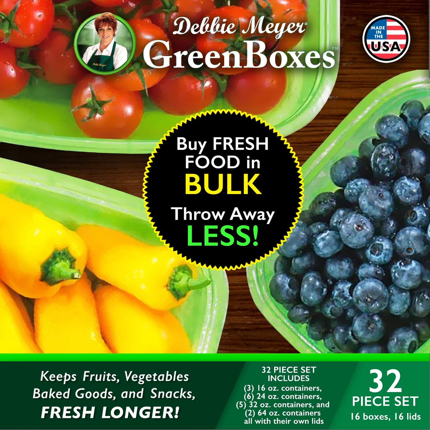 Debbie Meyer UltraLite GreenBox | Reusable Plastic Airtight Food Storage Containers with Lids, Keeps Fruit, Vegetables Fresh Longer, Perfect…