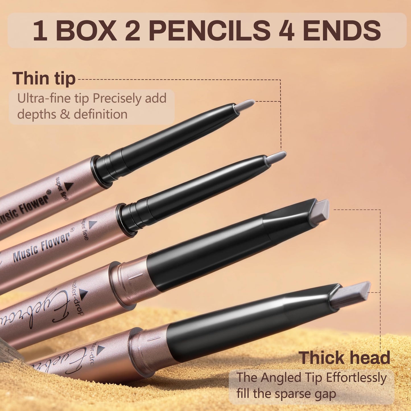2 Pack Eyebrow Pencil, Waterproof Eyebrow Makeup with Dual Ends, Professional Brow Enhancing Kit with Eyebrow Brush (Dark Brown #1)