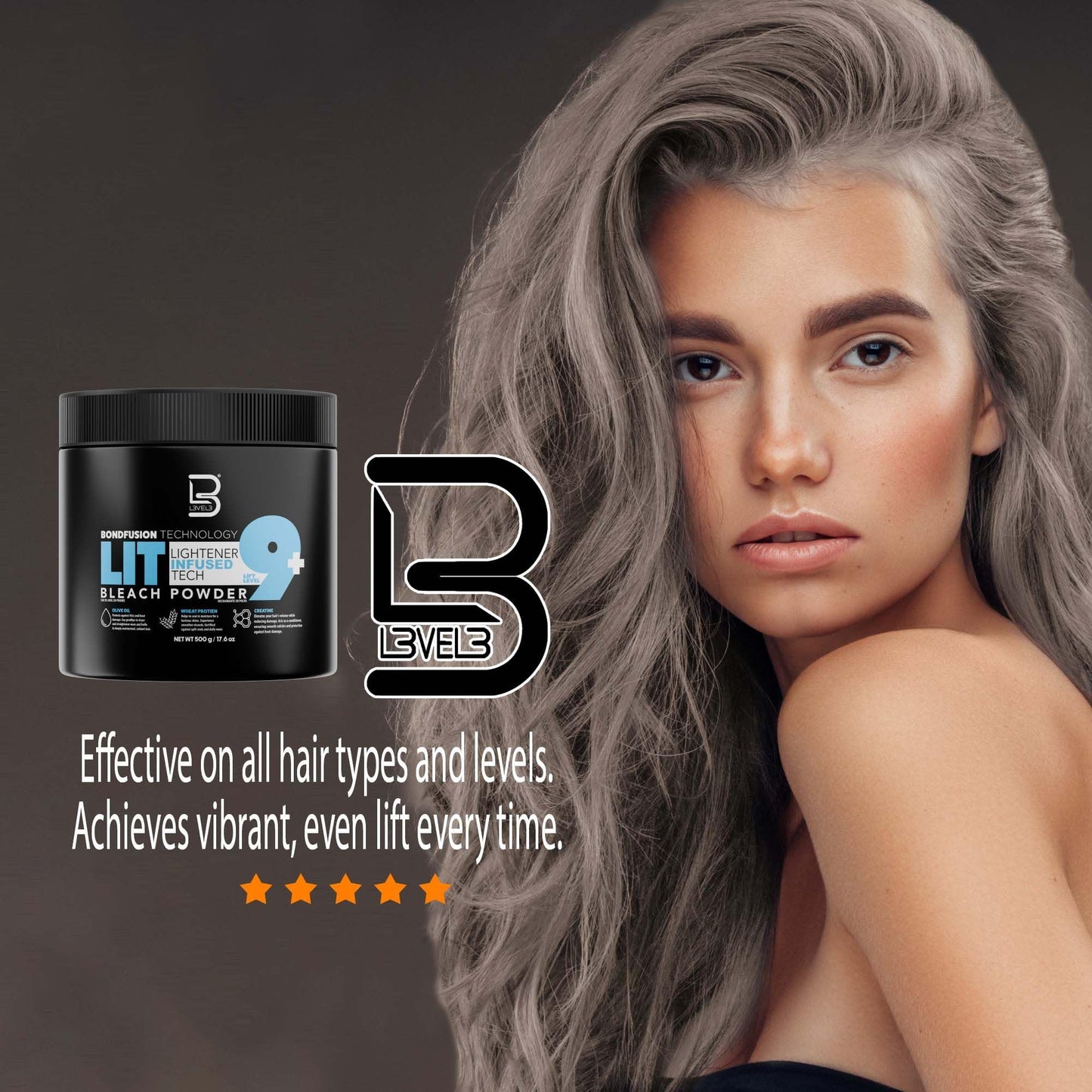 L3 - Level 3 BondFusion LIT Bleach Powder - Hair Lightener with Olive Oil and Wheat Protein to Protect and Fortify Hair - Create Highlights, Balayage