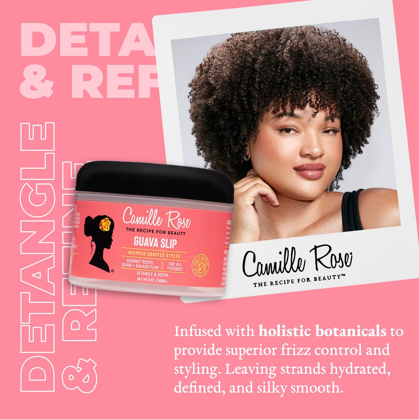 Camille Rose Guava Whipped Hair Styling Cream, with Kakadu Plum & Shea Butter to Detangle, Control Frizz & Define Strands, for All Hair Textures, 8 oz