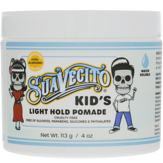 Suavecito Kid's Pomade Calming Chamomile Scent Light Hold 4 oz. - Water Based Flake Free Hair Gel - Dermatologist-Tested, Hypoallergenic Formula