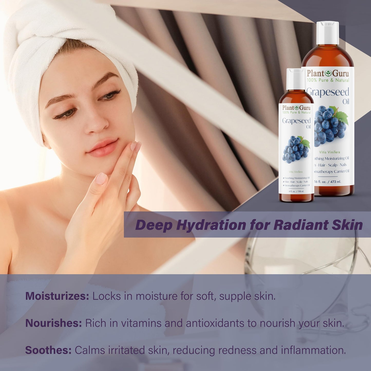 Plant Guru Grapeseed Oil 8 oz. Cold Pressed 100% Pure Natural Carrier For Skin, Body, Face, and Hair Growth Moisturizer. Great For Creams, Lotions Beauty & Personal Care Plant Guru