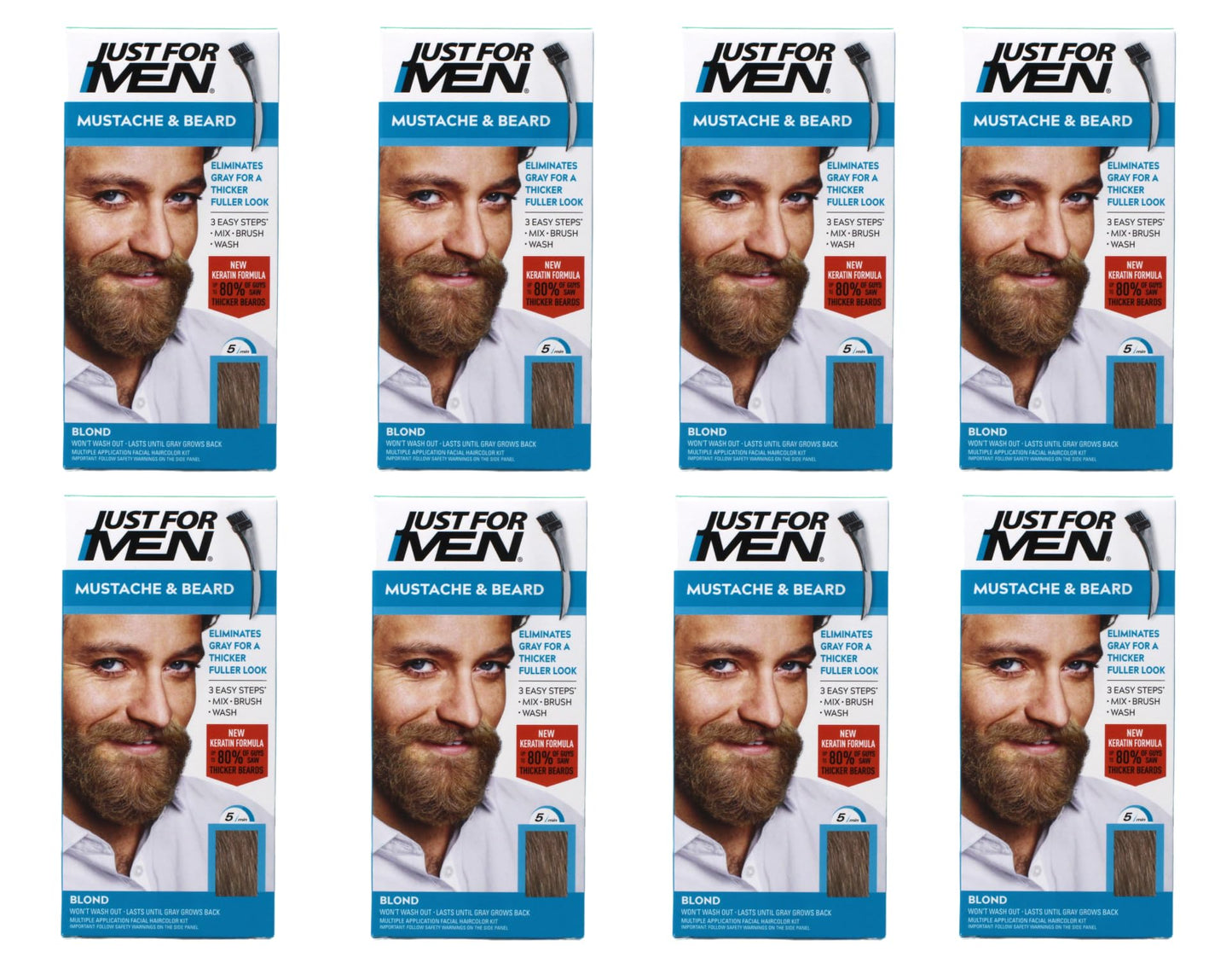 JUST FOR MEN Mustache & Beard Brush-In Color Gel, Blond M-10/15 1 Each (Pack of 8)