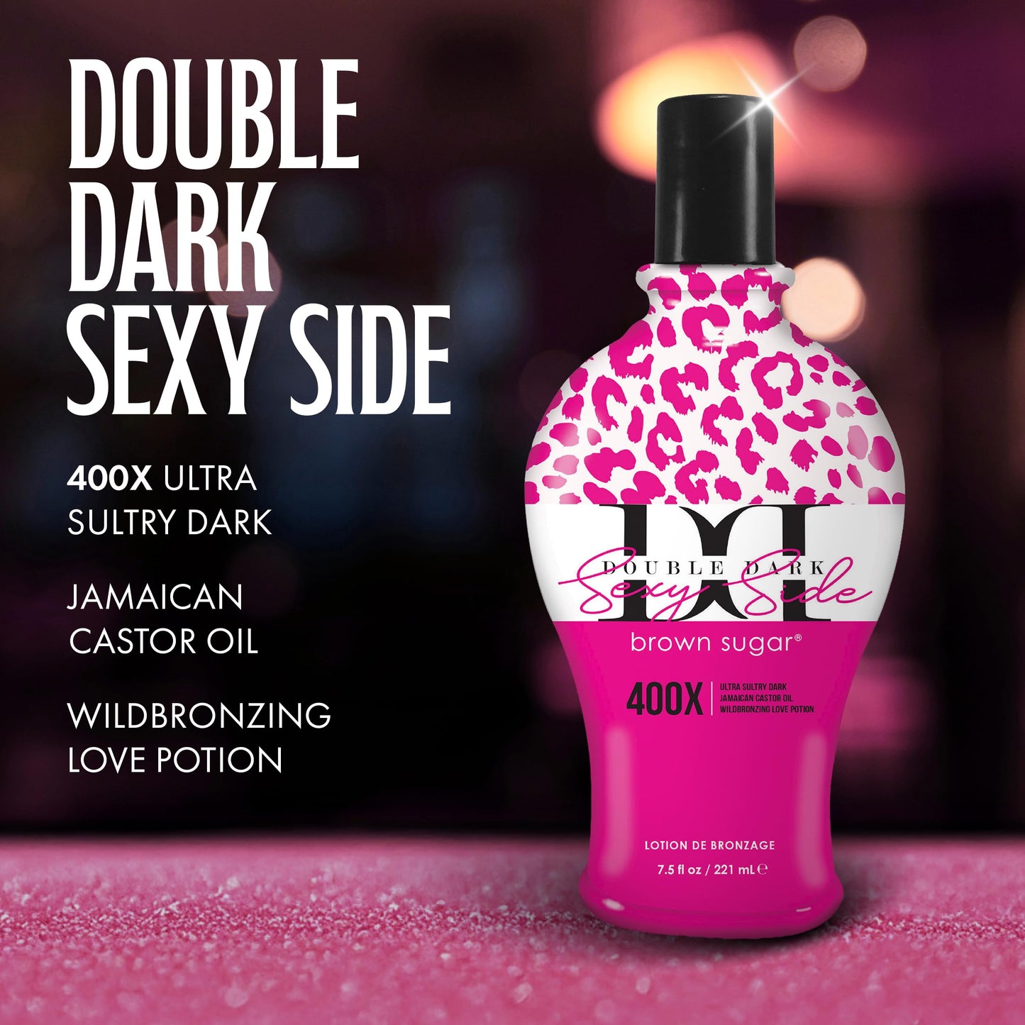 Brown Sugar Double Dark Sexy Side Tanning Lotion, 400X Wildbronzer with Jamaican Black Castor Oil, Double Carrot Oil, Hyaluronic Acid & Peptides, 7.5