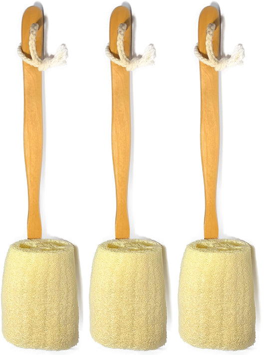 3 Pack Natural Exfoliating Loofah luffa loofa Bath Brush On a Stick - with Long Wooden Handle Back Brush for Men & Women - Shower Sponge Body Back Beauty & Personal Care Mr.Cui'shop