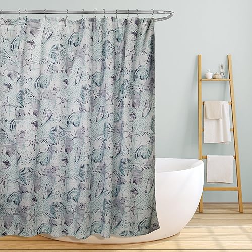Linen Store Shower Curtain for Bathroom Printed Durable Fabric Canvas Shower Tub Decor, Wateresistant Curtains, 70"x70" Marina