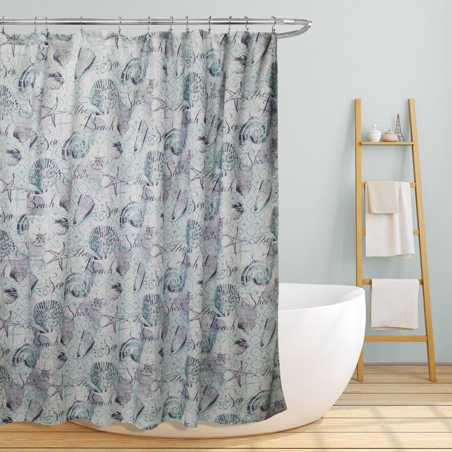 Linen Store Shower Curtain for Bathroom Printed Durable Fabric Canvas Shower Tub Decor, Wateresistant Curtains, 70"x70" Marina
