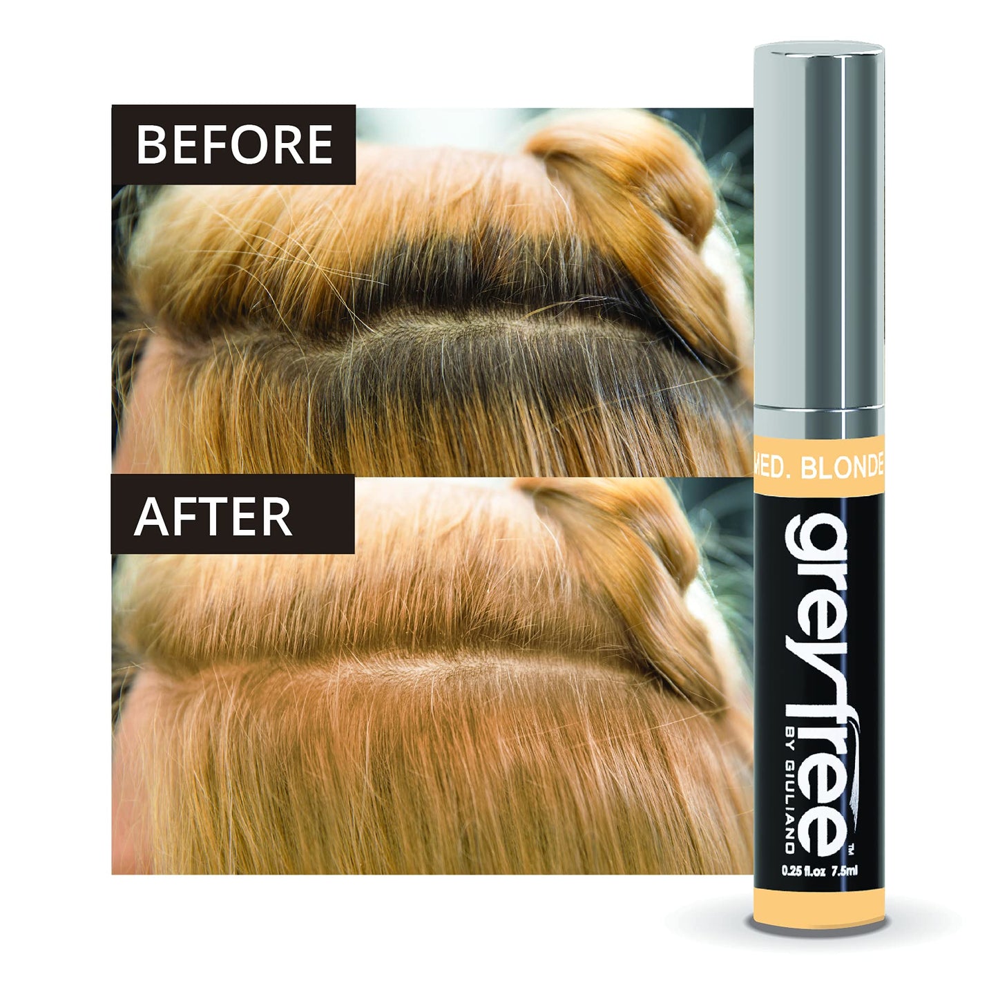 Greyfree Hair Mascara Root Touch-Up for Gray Hair | Precision Hairline Concealer for Brows & Beard Medium-Blonde (warm tone)