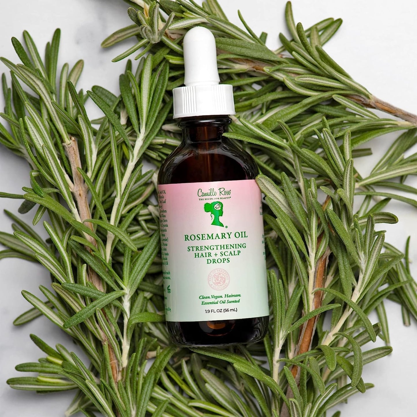 Camille Rose Rosemary Oil Strengthening Hair + Scalp Drops - Castor, Peppermint & Tea Tree Oil Blend for Strength & Resilience, Dry Scalp Treatment